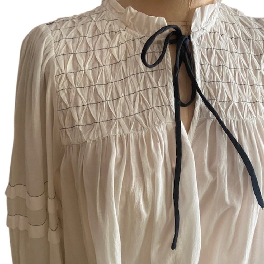 Anthropologie Long-Sleeve Airy frilly Babydoll Peasant Pirate Tunic Blouse top - Picture 16 of 16